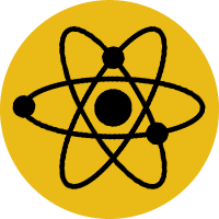 A yellow circle with an atom in the middle